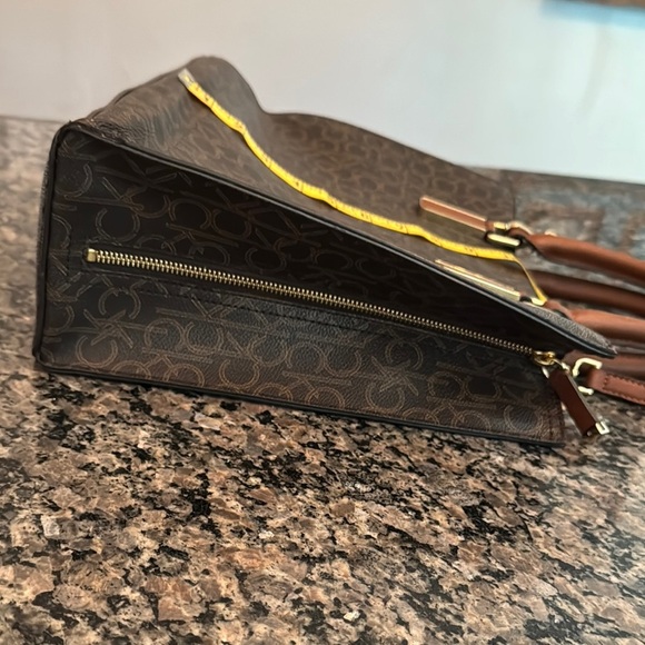 Calvin Klein Brown monogram logo Structured Tote with Gold Accents - Picture 14 of 16